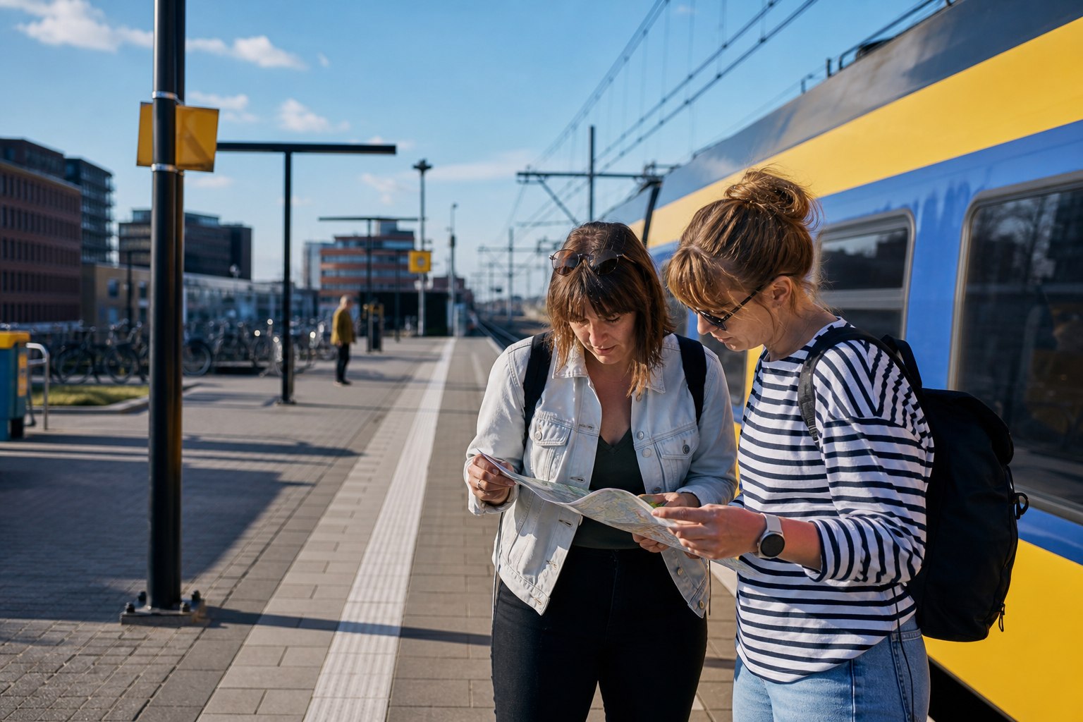 Reizigers wachten met lichte bagage op een trein